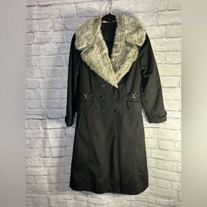 Vintage Black Bonders Long Coat with Faux Fur Collar- Great Vintage Style!